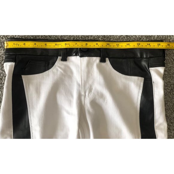 White Skinny Jeans with Black Faux Leather Trim - Picture 4 of 13